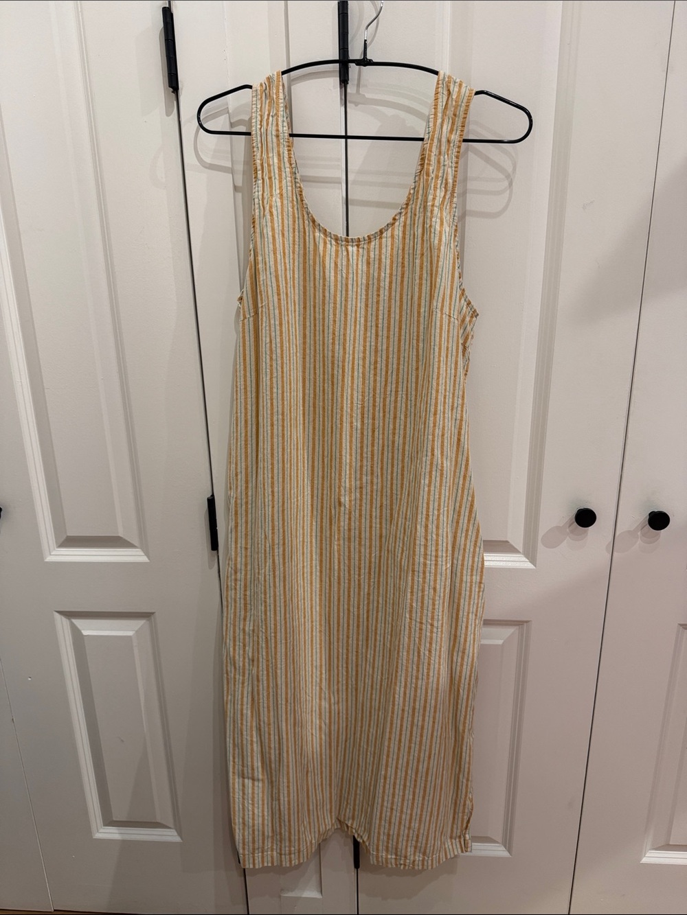 Sleeveless Yellow Stripe Midi Dress - Casual Summer Layering Piece
